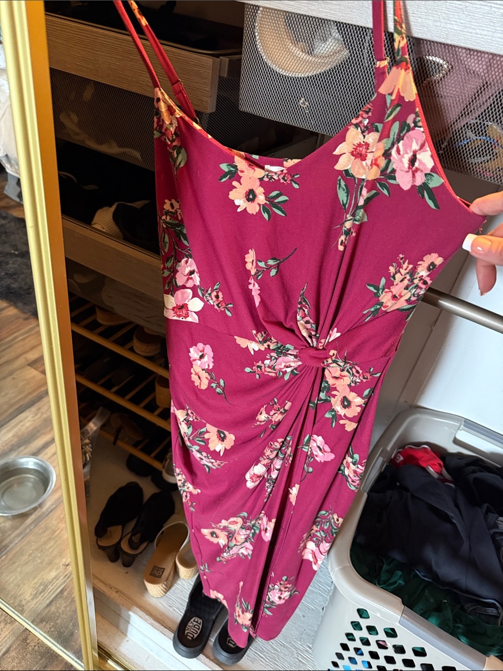 nine britton Magenta Floral Knot-Front Midi Dress